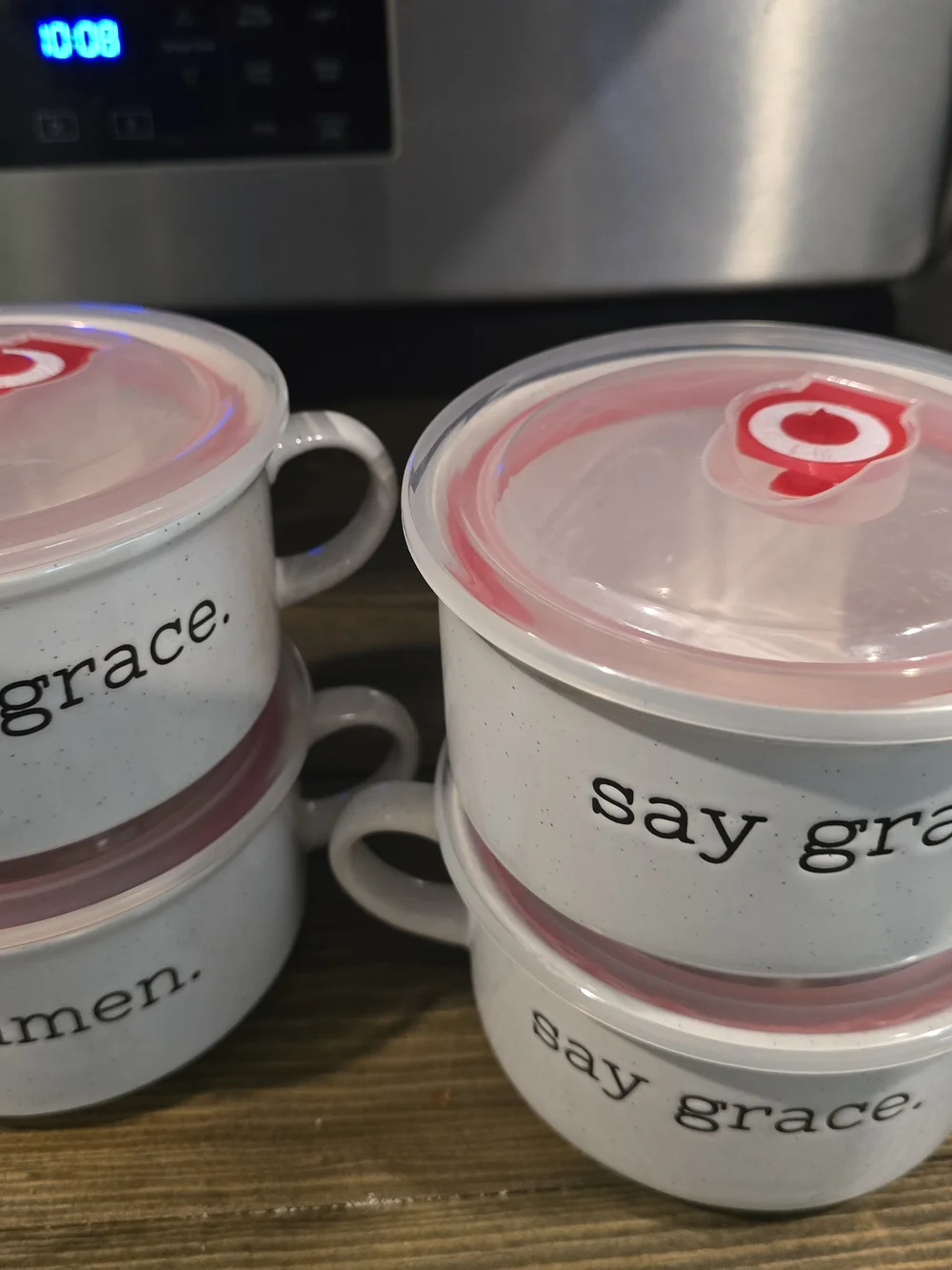 White 'Say Grace' Ceramic Soup Mugs with Lids - Set of 4